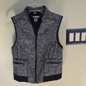 Cache Black & White Tweed Zip-Front Vest